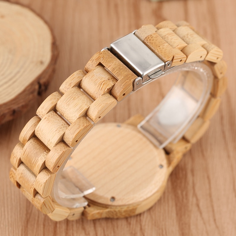 Reloj de madera Natural para mujer, cronógrafos de madera de bambú, de cuarzo de lujo, de vestir, pulsera de madera