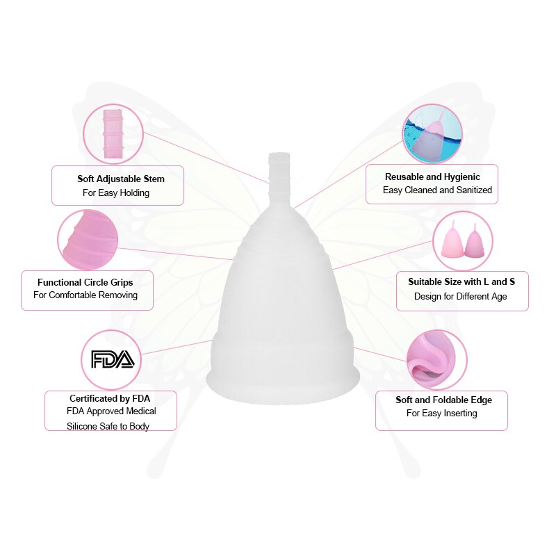 Copa menstrual de silicona de grado médico, higiene femenina copa con vaso esterilizador para mujeres, para el período menstrual