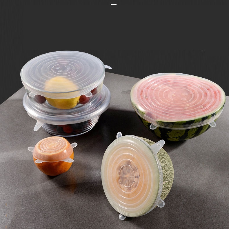 Tapa Universal de silicona para mantener la comida fresca, utensilios de cocina ajustables, tazón, taza, envoltura elástica, tapa de sellado, reutilizable, 6 piezas